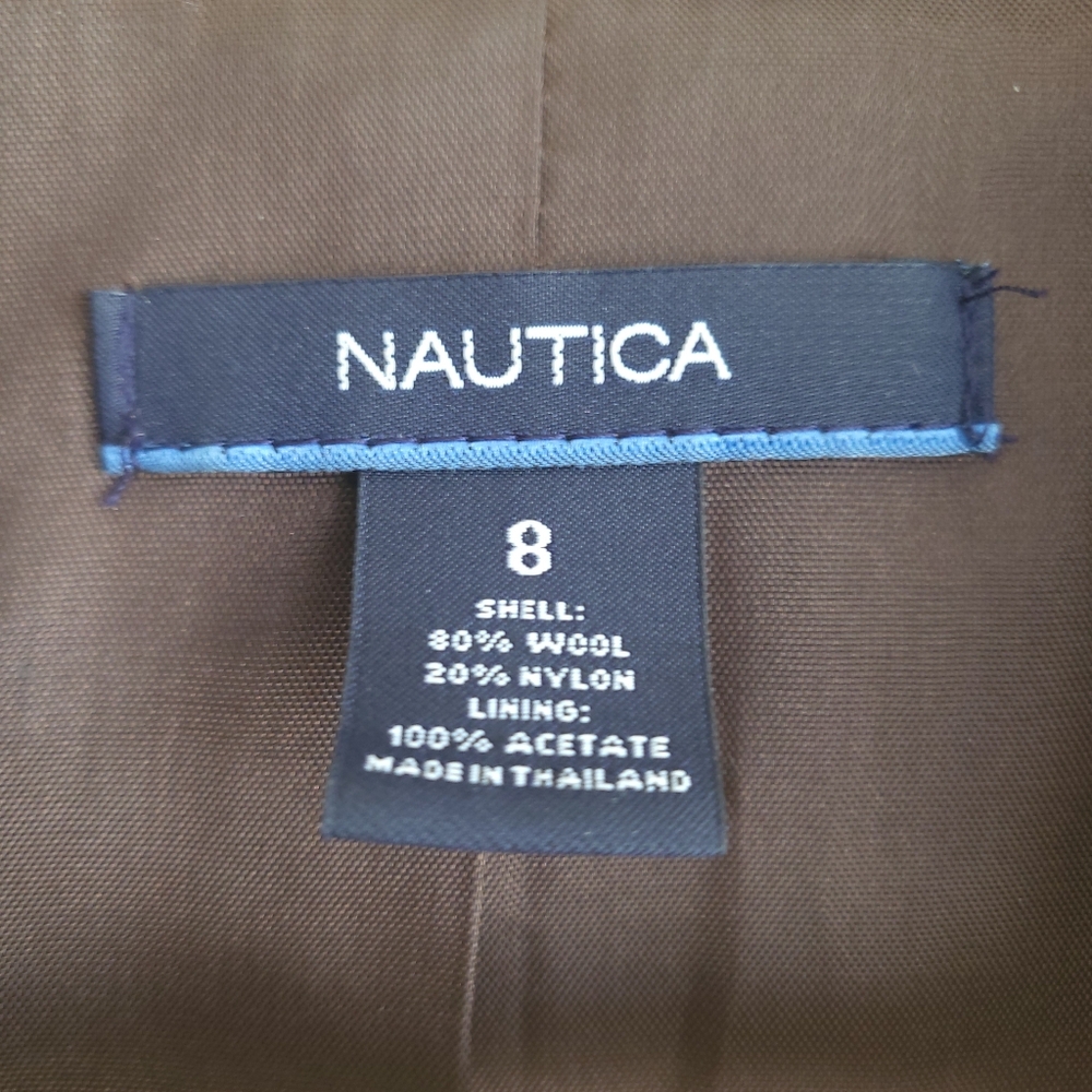 Nautica Womens 8 Brown Herringbone Blazer 80% Wool 20% Nylon - Picture 6 of 7